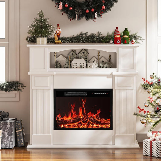 BOSSIN 43 Electric Fireplace with Mantel, 23 inch Electric Fireplace Insert,Freestanding TV Stand with Fireplace Wooden Firebox