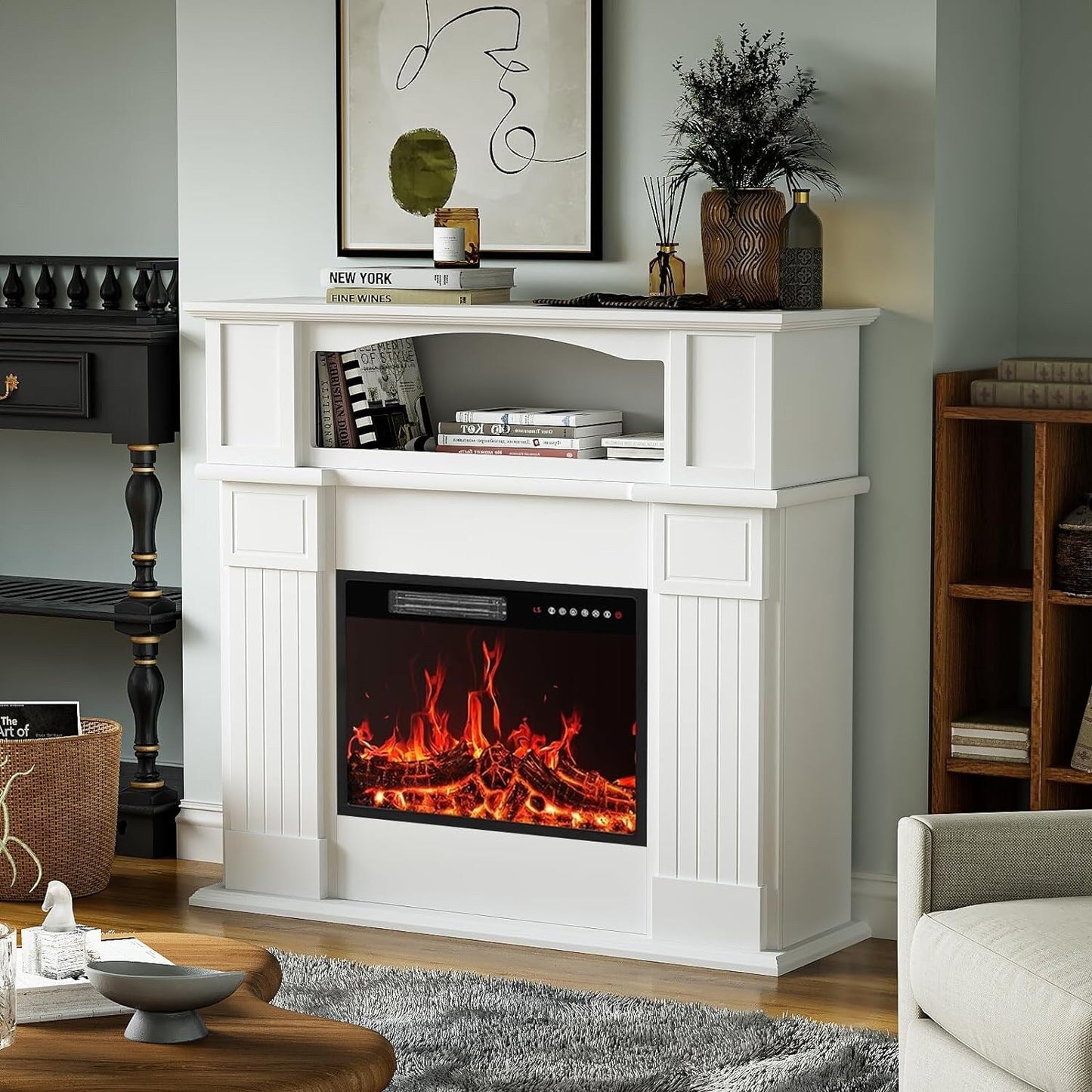 BOSSIN 43 Electric Fireplace with Mantel, 23 inch Electric Fireplace Insert,Freestanding TV Stand with Fireplace Wooden Firebox