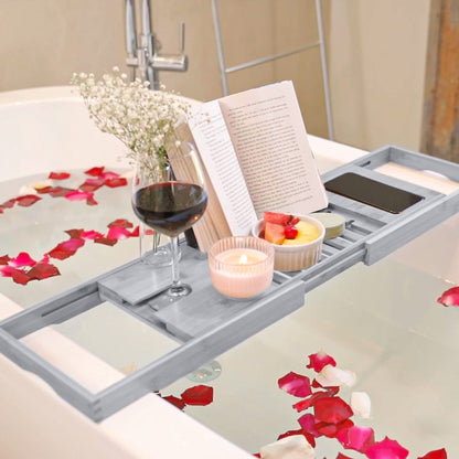 Bathtub Tray for Tub - Adjustable Bamboo Bath Tray for Tub - Collapsible Bathtub Caddy Bath Tub Tray Wood - Bath Accessories