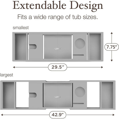 Bamboo Bathtub Tray for Tub - Expandable Bath Tray, Book & Tablet Holder - Bath Table, Tub Tray, Bathtub Caddy, Foldable Design