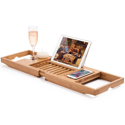 Bathtub Tray for Tub - Adjustable Bamboo Bath Tray for Tub - Collapsible Bathtub Caddy Bath Tub Tray Wood - Bath Accessories