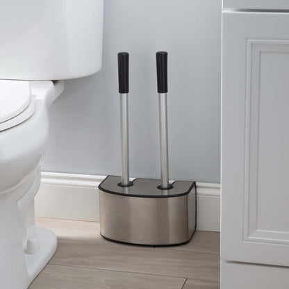 Bath Bliss 2-in-1 Toilet Brush and Plunger Set in Stainless Steel - 8.66 x 5.12 x 18.9
