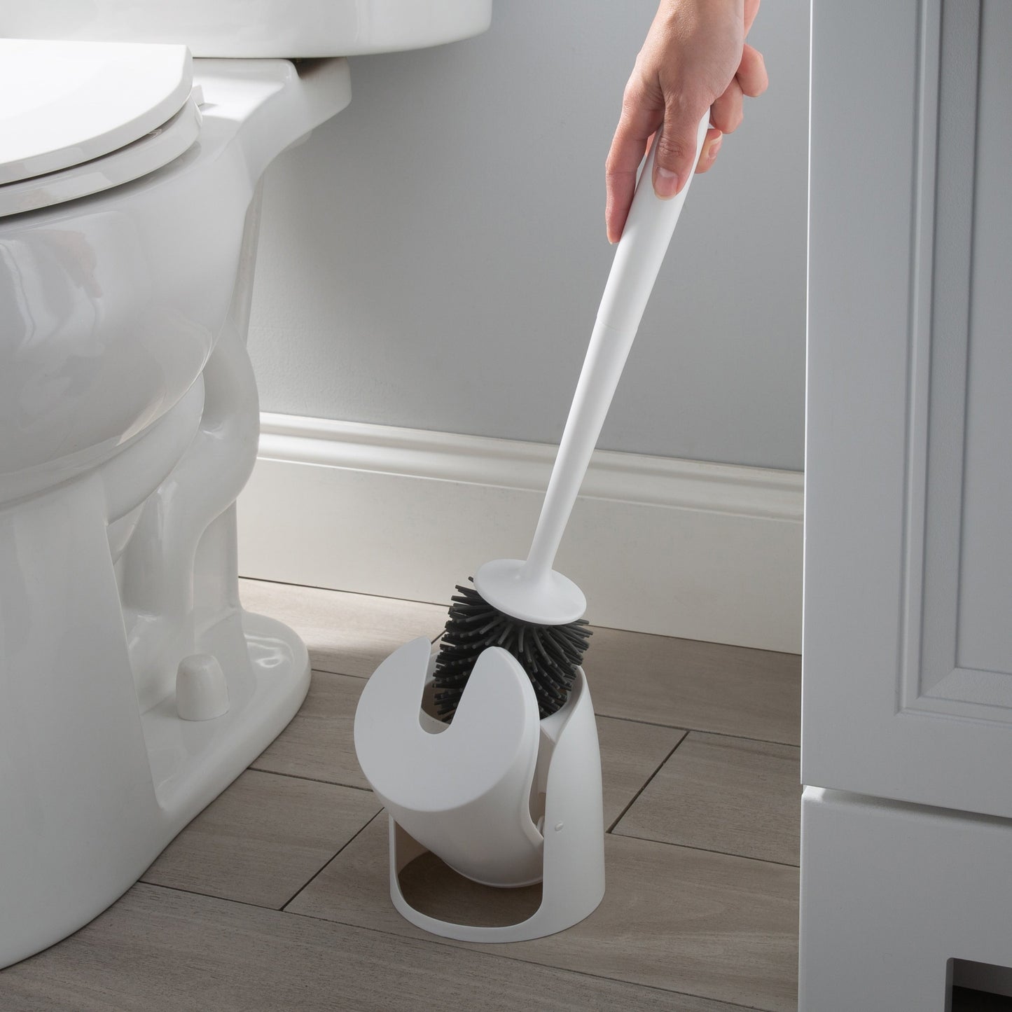 Bath Bliss Self Closing Lid Toilet Brush with Soft Rubber Bristles - 5x5x 17