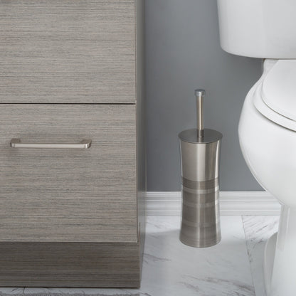 Bath Bliss Stainless Steel Toilet Brush and Holder in Two Tone - 3.94 x 3.94 x 14.17