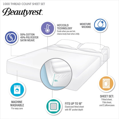 Beautyrest 1000 Thread Count Cotton Blend Cooling 4 PC Sheet Set