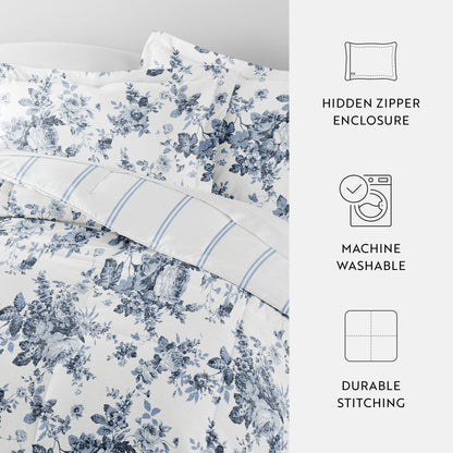 Becky Cameron Cabbage Rose Pattern Reversible Comforter Set