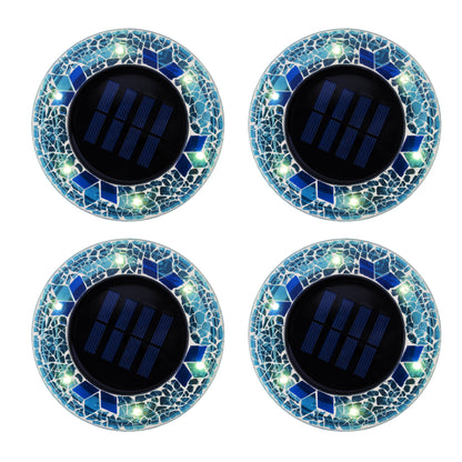 Bell + Howell 6 LED Round Blue Mosaic Solar Powered Disk Lights with Auto On/Off - 4 Pack