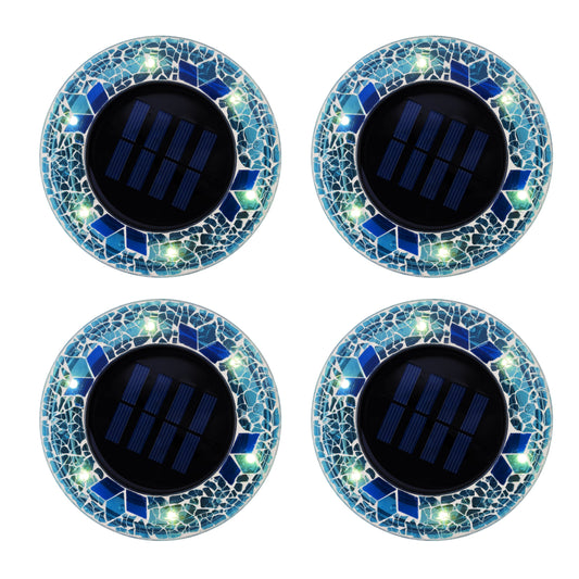 Bell + Howell 6 LED Round Blue Mosaic Solar Powered Disk Lights with Auto On/Off - 4 Pack