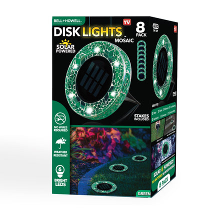 Bell + Howell 6 LED Round Green Mosaic Solar Powered Disk Lights with Auto On/Off - 4 Pack