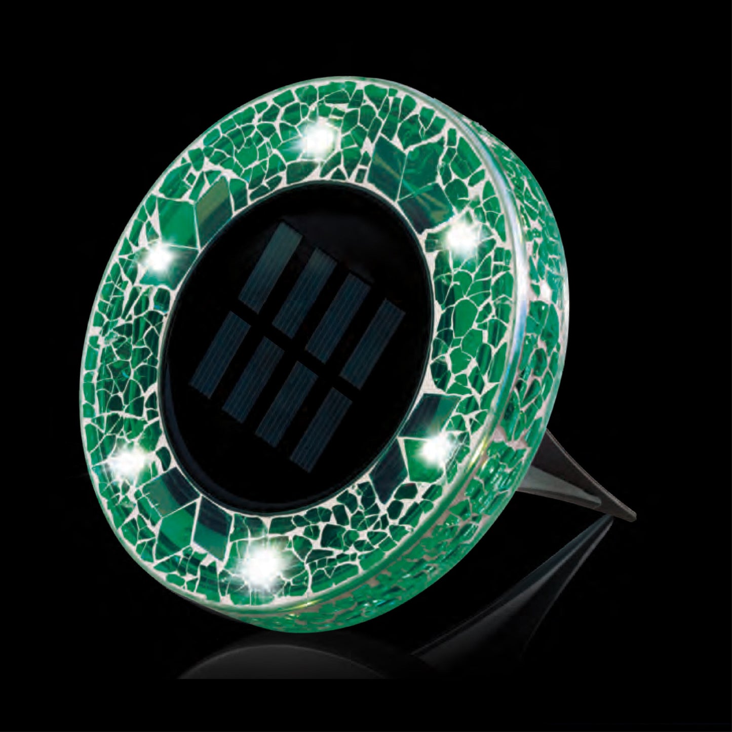Bell + Howell 6 LED Round Green Mosaic Solar Powered Disk Lights with Auto On/Off - 4 Pack