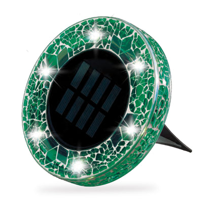 Bell + Howell 6 LED Round Green Mosaic Solar Powered Disk Lights with Auto On/Off - 4 Pack