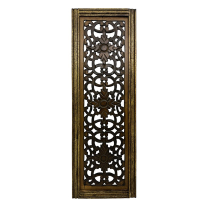 Benzara Floral Hand Carved Wooden Wall Panels, Assortment of Two, Brown