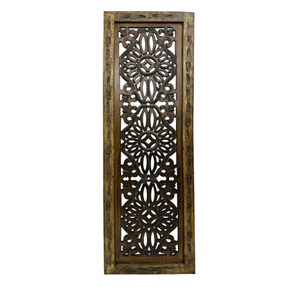 Benzara Floral Hand Carved Wooden Wall Panels, Assortment of Two, Brown
