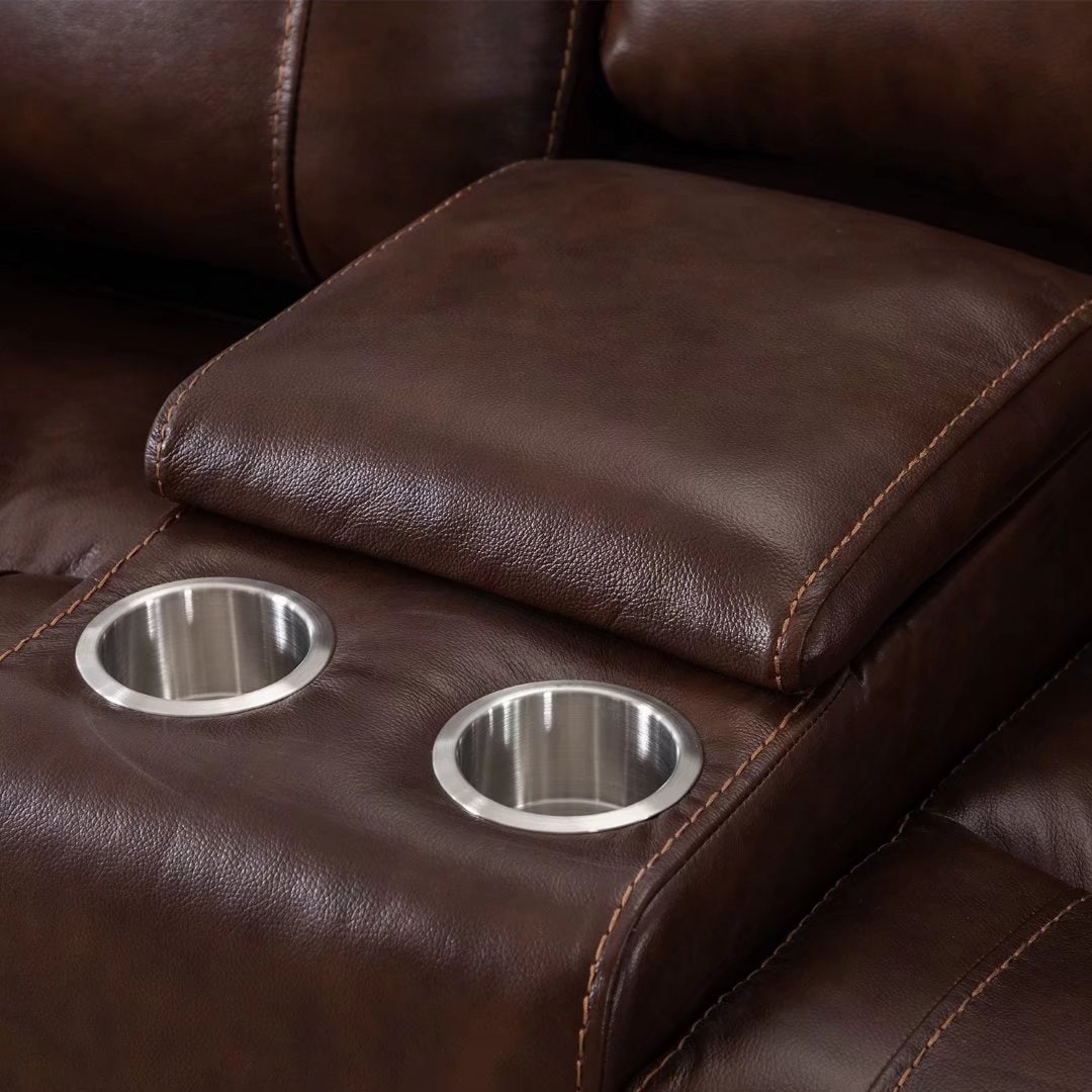 Ensemble de canapés inclinables manuels en cuir véritable de style moderne du milieu du siècle