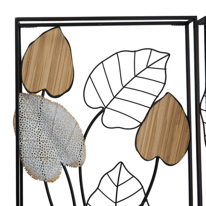 Black Metal Leaf Wall Decor with Black Frame (Set of 2)