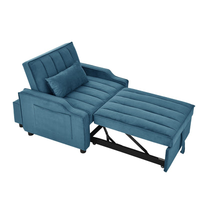 Canapé-lit simple convertible en velours bleu 35,5 avec lit gigogne, poche de rangement et oreillers
