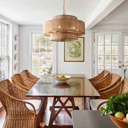 Bohemian Brown Hemp Rope Tiered Drum Chandelier Light - 23.62 W x 15.16H