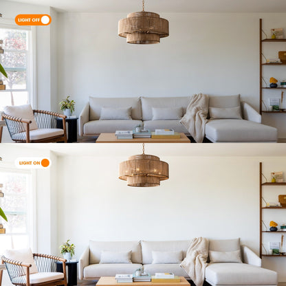 Bohemian Brown Hemp Rope Tiered Drum Chandelier Light - 23.62 W x 15.16H