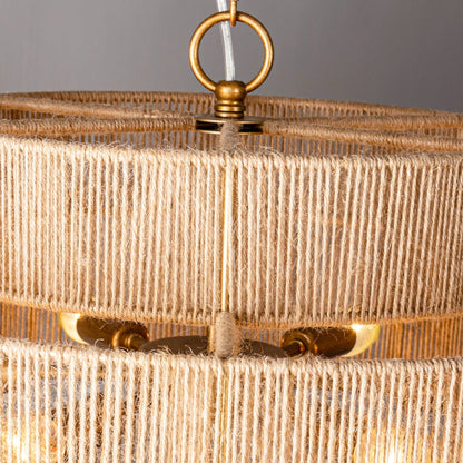 Bohemian Brown Hemp Rope Tiered Drum Chandelier Light - 23.62 W x 15.16H