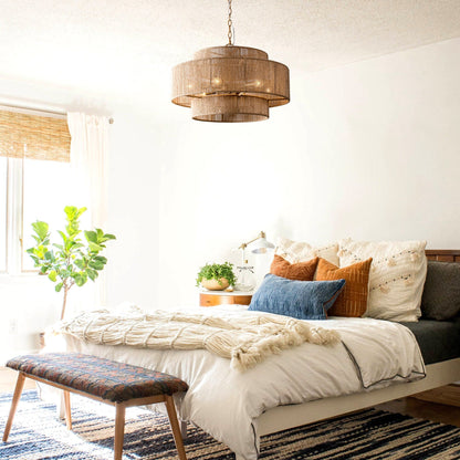 Bohemian Brown Hemp Rope Tiered Drum Chandelier Light - 23.62 W x 15.16H