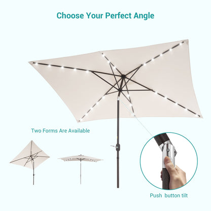 Bonosuki 10 x 6.5ft LED Patio Rectangular Umbrella Outdoor Market Umbrella Aluminium/Steel with Tilt and Crank