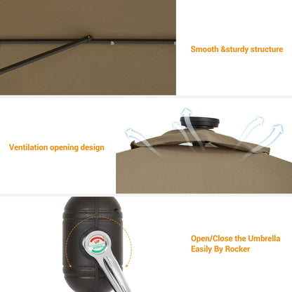 Bonosuki 10 x 6.5ft LED Patio Rectangular Umbrella Outdoor Market Umbrella Aluminium/Steel with Tilt and Crank