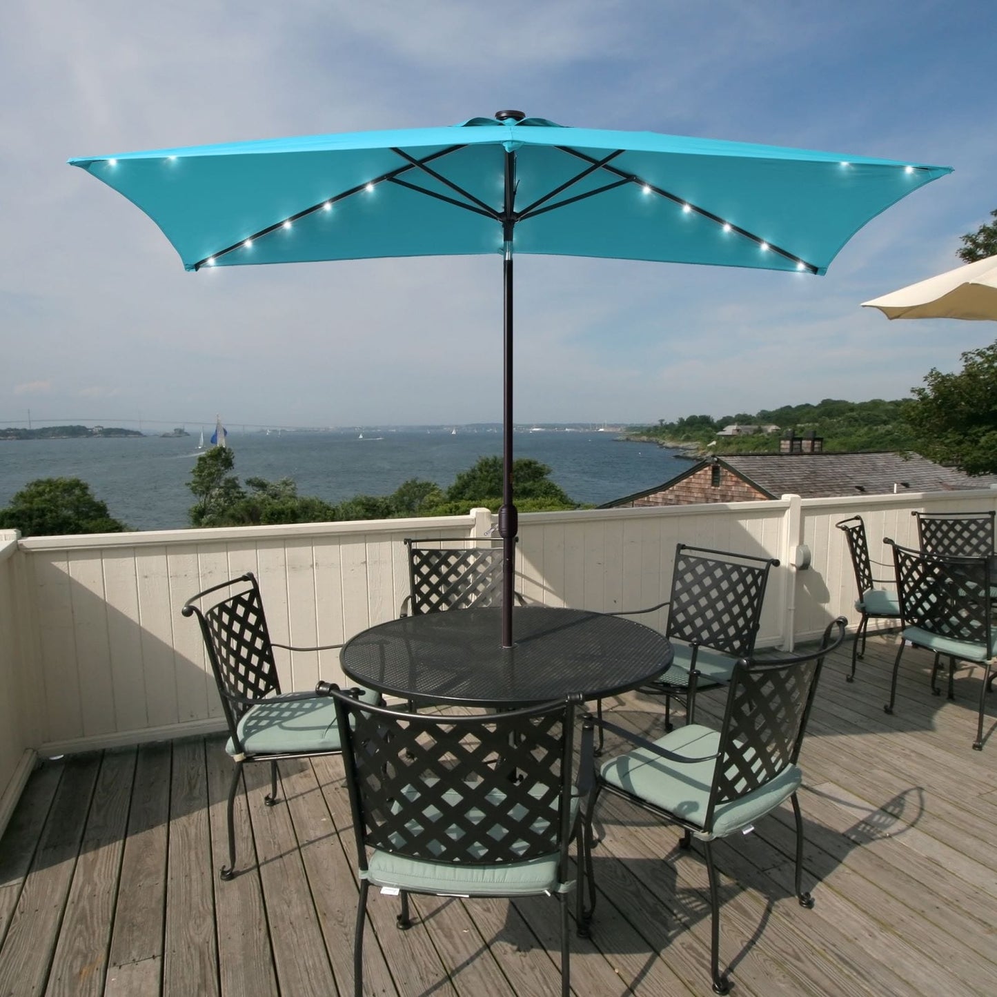 Bonosuki 10 x 6.5ft LED Patio Rectangular Umbrella Outdoor Market Umbrella Aluminium/Steel with Tilt and Crank
