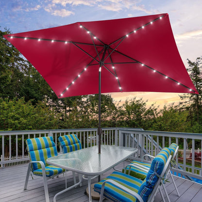 Bonosuki 10 x 6.5ft LED Patio Rectangular Umbrella Outdoor Market Umbrella Aluminium/Steel with Tilt and Crank