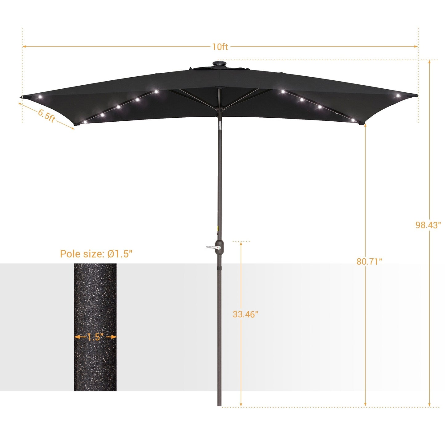 Bonosuki 10 x 6.5ft LED Patio Rectangular Umbrella Outdoor Market Umbrella Aluminium/Steel with Tilt and Crank