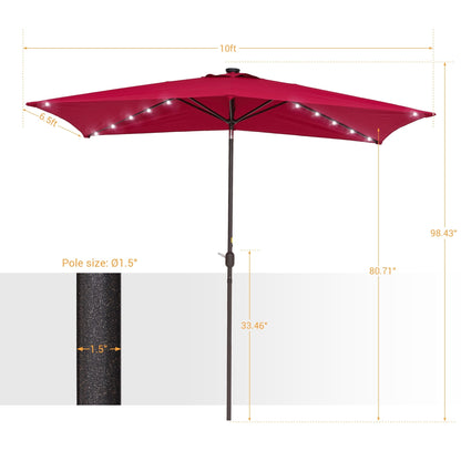 Bonosuki 10 x 6.5ft LED Patio Rectangular Umbrella Outdoor Market Umbrella Aluminium/Steel with Tilt and Crank