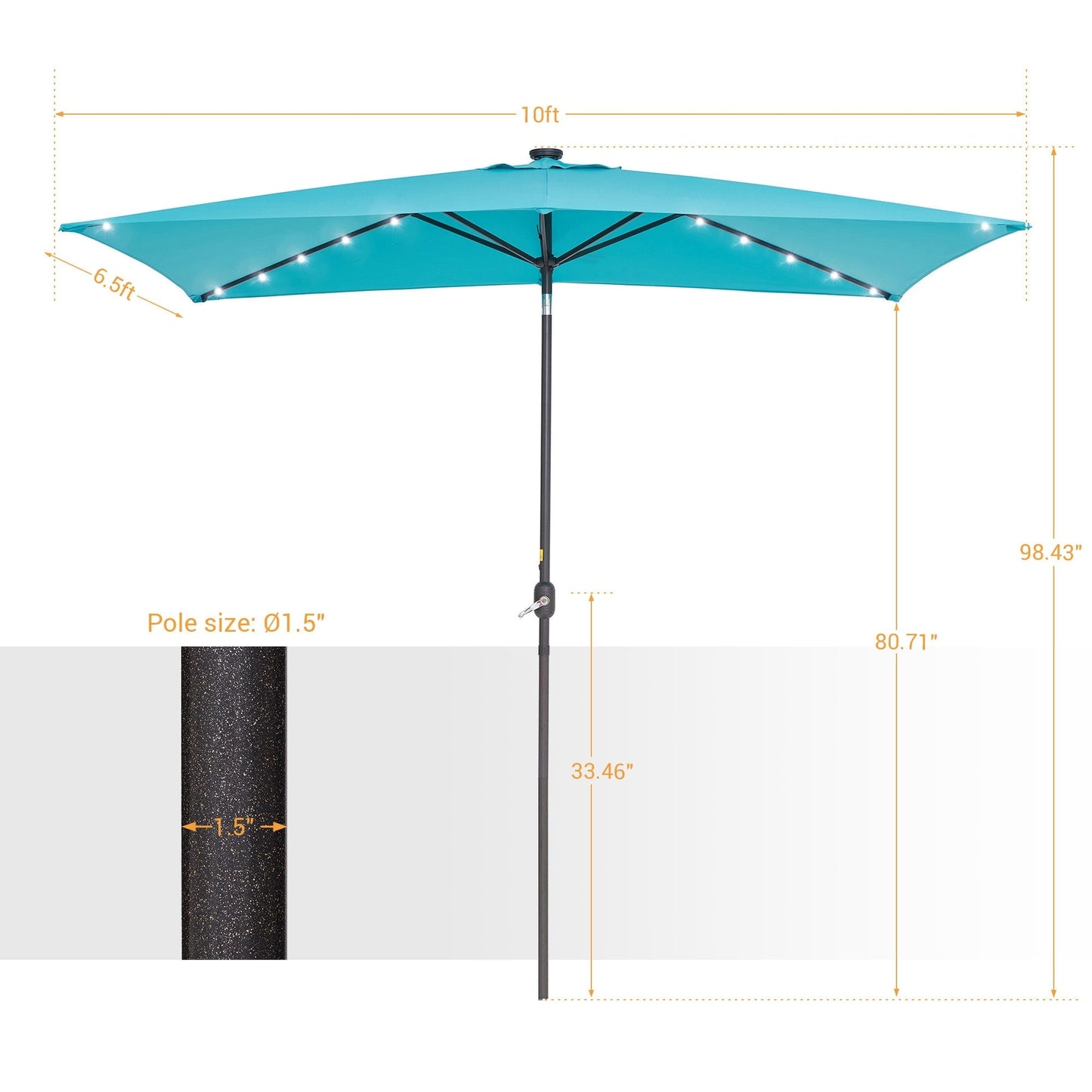 Bonosuki 10 x 6.5ft LED Patio Rectangular Umbrella Outdoor Market Umbrella Aluminium/Steel with Tilt and Crank