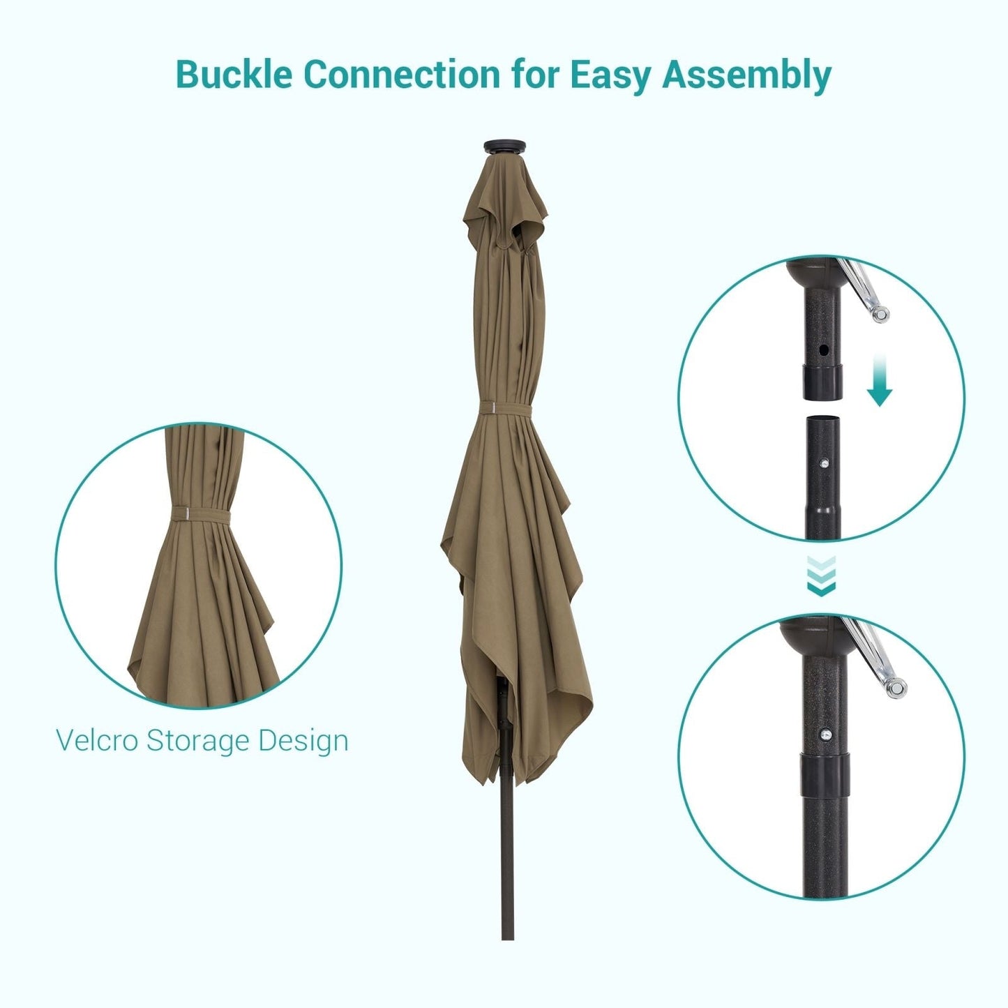 Bonosuki 10 x 6.5ft LED Patio Rectangular Umbrella Outdoor Market Umbrella Aluminium/Steel with Tilt and Crank
