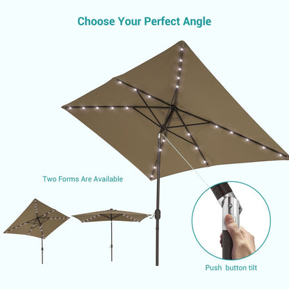 Bonosuki 10 x 6.5ft LED Patio Rectangular Umbrella Outdoor Market Umbrella Aluminium/Steel with Tilt and Crank