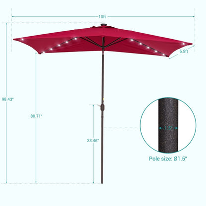 Bonosuki 10 x 6.5ft LED Patio Rectangular Umbrella Outdoor Market Umbrella Aluminium/Steel with Tilt and Crank