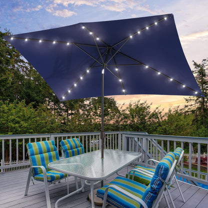 Bonosuki 10 x 6.5ft LED Patio Rectangular Umbrella Outdoor Market Umbrella Aluminium/Steel with Tilt and Crank