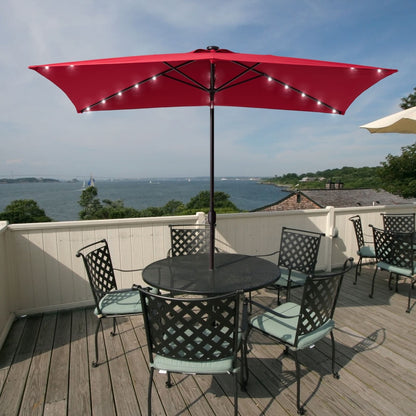 Bonosuki 10 x 6.5ft LED Patio Rectangular Umbrella Outdoor Market Umbrella Aluminium/Steel with Tilt and Crank