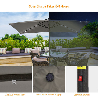 Bonosuki 10 x 6.5ft LED Patio Rectangular Umbrella Outdoor Market Umbrella Aluminium/Steel with Tilt and Crank