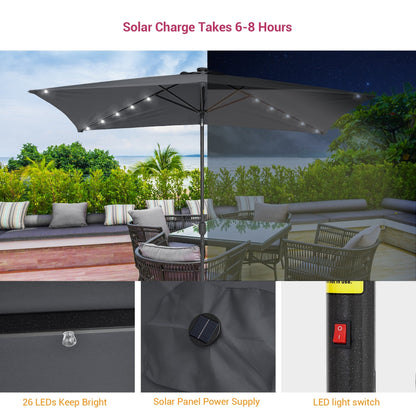 Bonosuki 10 x 6.5ft LED Patio Rectangular Umbrella Outdoor Market Umbrella Aluminium/Steel with Tilt and Crank