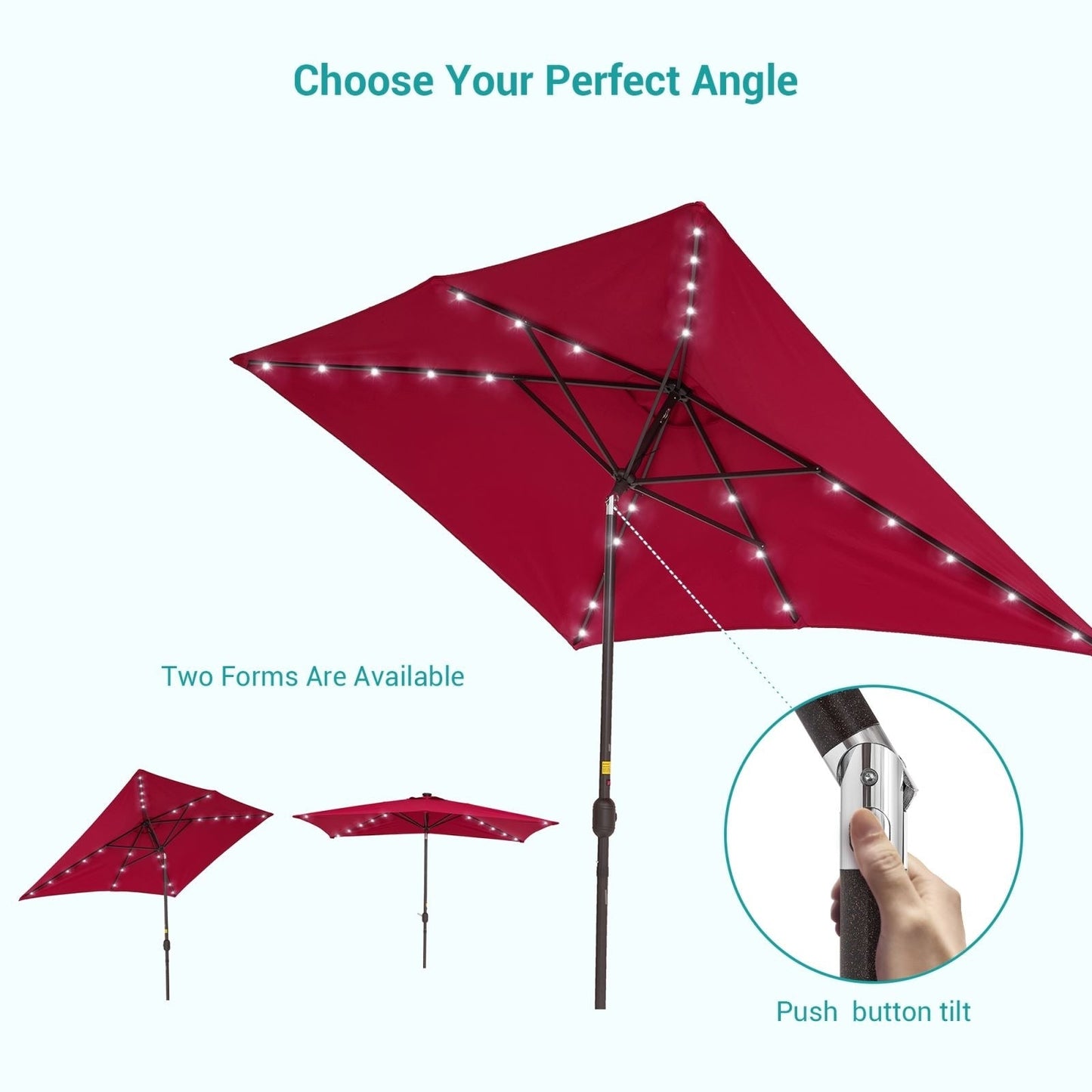 Bonosuki 10 x 6.5ft LED Patio Rectangular Umbrella Outdoor Market Umbrella Aluminium/Steel with Tilt and Crank