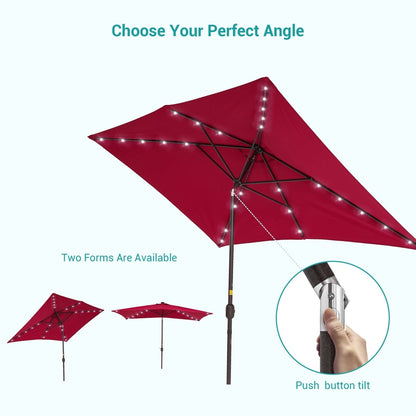 Bonosuki 10 x 6.5ft LED Patio Rectangular Umbrella Outdoor Market Umbrella Aluminium/Steel with Tilt and Crank