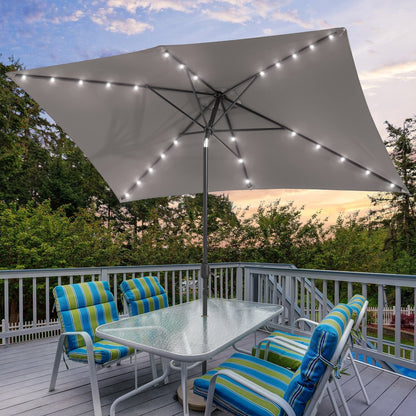 Bonosuki 10 x 6.5ft LED Patio Rectangular Umbrella Outdoor Market Umbrella Aluminium/Steel with Tilt and Crank