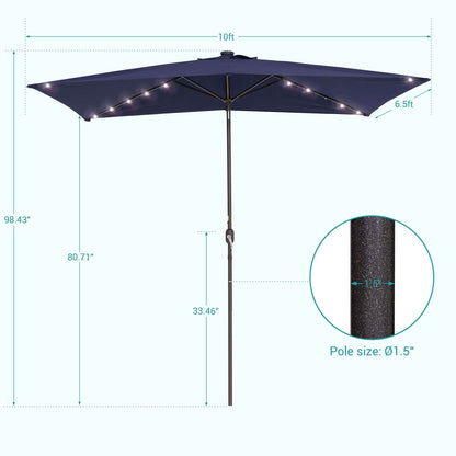 Bonosuki 10 x 6.5ft LED Patio Rectangular Umbrella Outdoor Market Umbrella Aluminium/Steel with Tilt and Crank