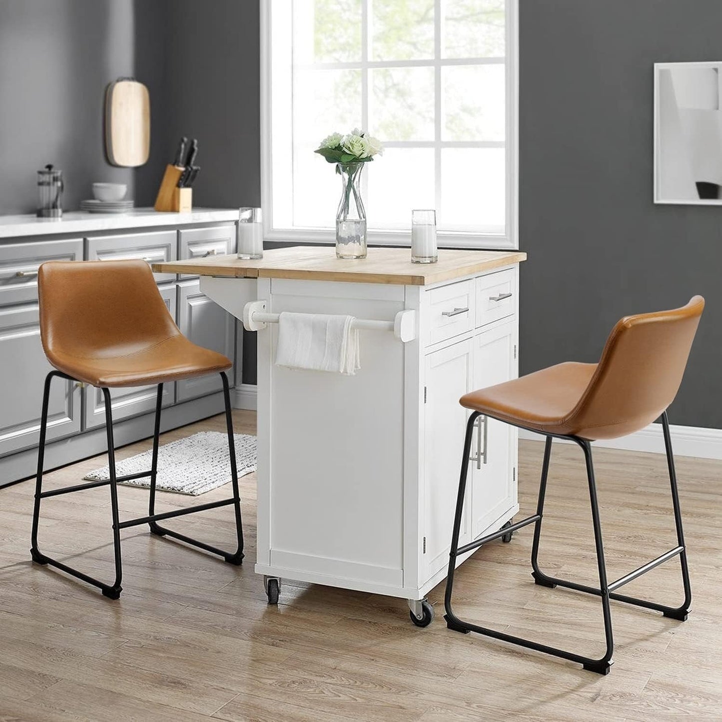 Bossin 18/26/30 inch Bar Stools,Counter Height Bar Stools with Back Modern PU Leather Stools Dining Chair with Footrest