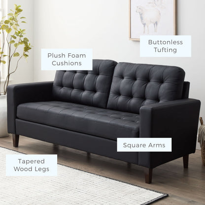 Canapé Brookside Brynn 76 po à accoudoirs carrés en similicuir/velours/tissu