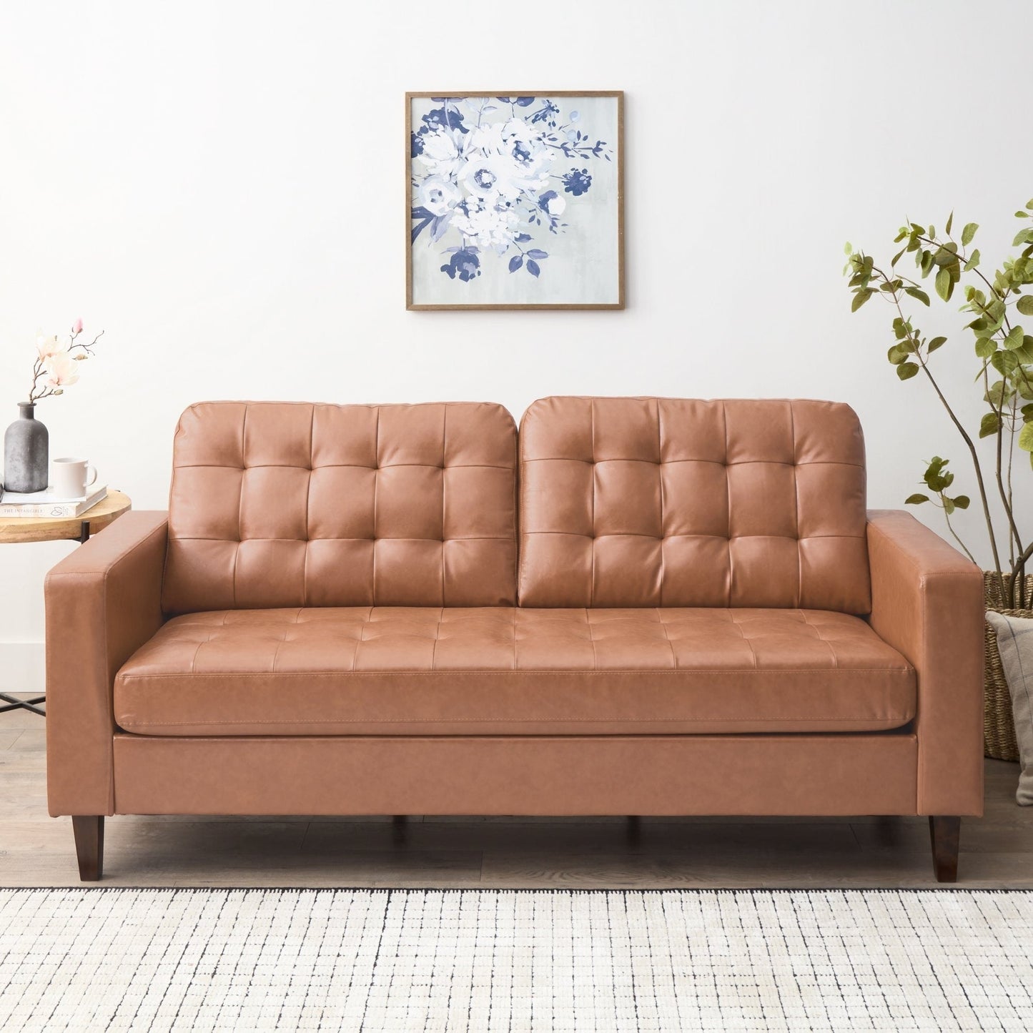 Canapé Brookside Brynn 76 po à accoudoirs carrés en similicuir/velours/tissu