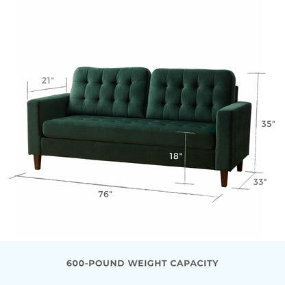 Canapé Brookside Brynn 76 po à accoudoirs carrés en similicuir/velours/tissu