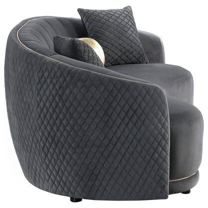 Canapé incurvé Buo, 92 pouces, polyester gris foncé, bordure dorée, 3 coussins