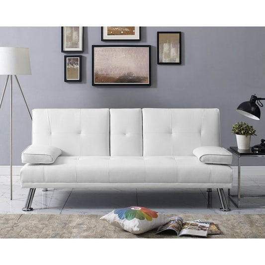 Collection ultime de canapés futons : canapé futon avec accoudoirs et porte-gobelets, canapé capitonné à boutons avec pieds en bois