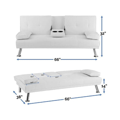 Collection ultime de canapés futons : canapé futon avec accoudoirs et porte-gobelets, canapé capitonné à boutons avec pieds en bois
