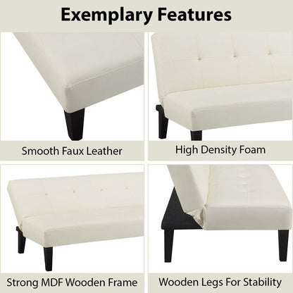 Collection ultime de canapés futons : canapé futon avec accoudoirs et porte-gobelets, canapé capitonné à boutons avec pieds en bois